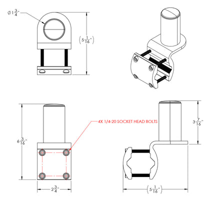 TACO ShadeFin Mini Square Tube Rail Mount [T10-4000-9]