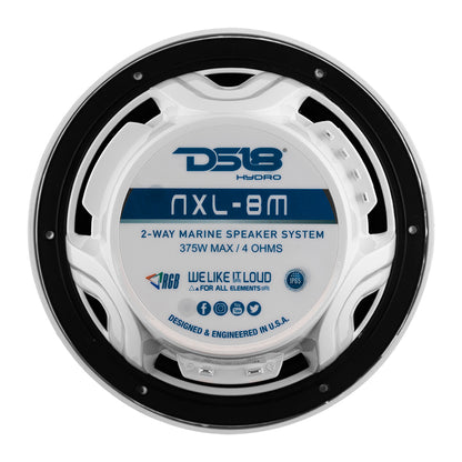 DS18 New Edition HYDRO 8" 2-Way Marine Speakers w/RGB LED Lighting 375W - White  [NXL-8M/WH]